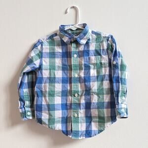 Janie and Jack Button Down Boys Sz 2T Blue Gingham Long Sleeve